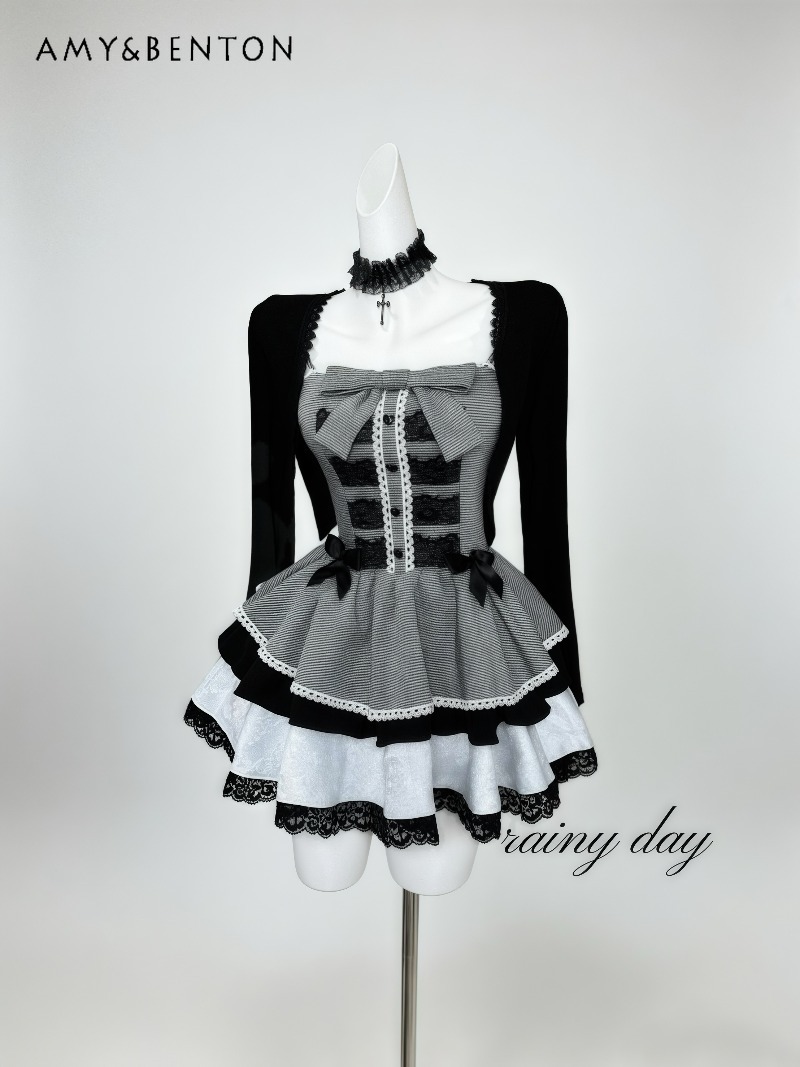 Ruched Dress Mini - Original Lolita Style Dress Subculture Gothic