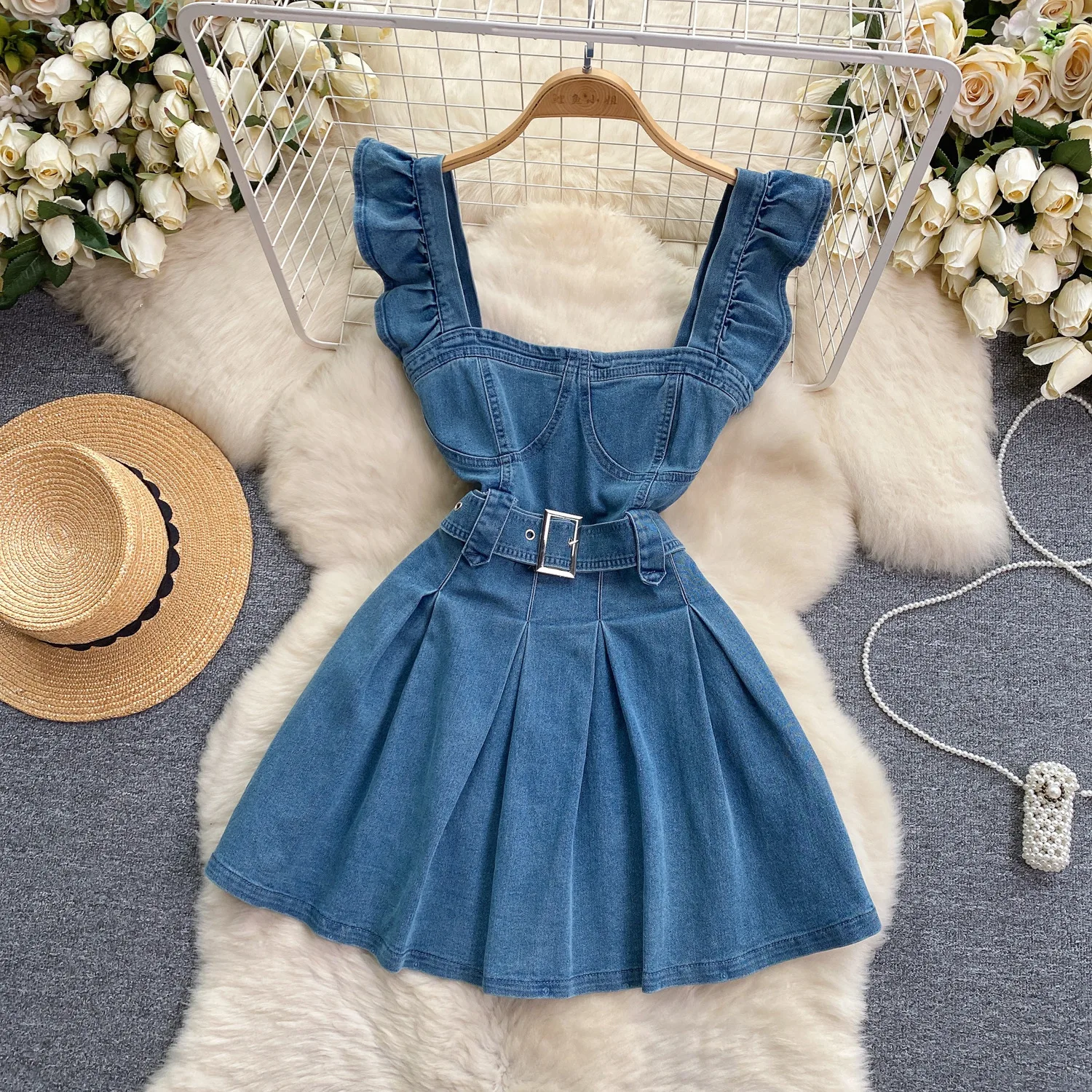 Ruched Dress Mini - Korean Version of The College Style