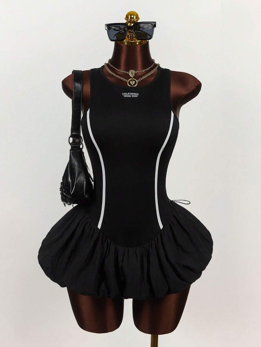Ruched Dress Mini - Black Ruched Mini Dress With White