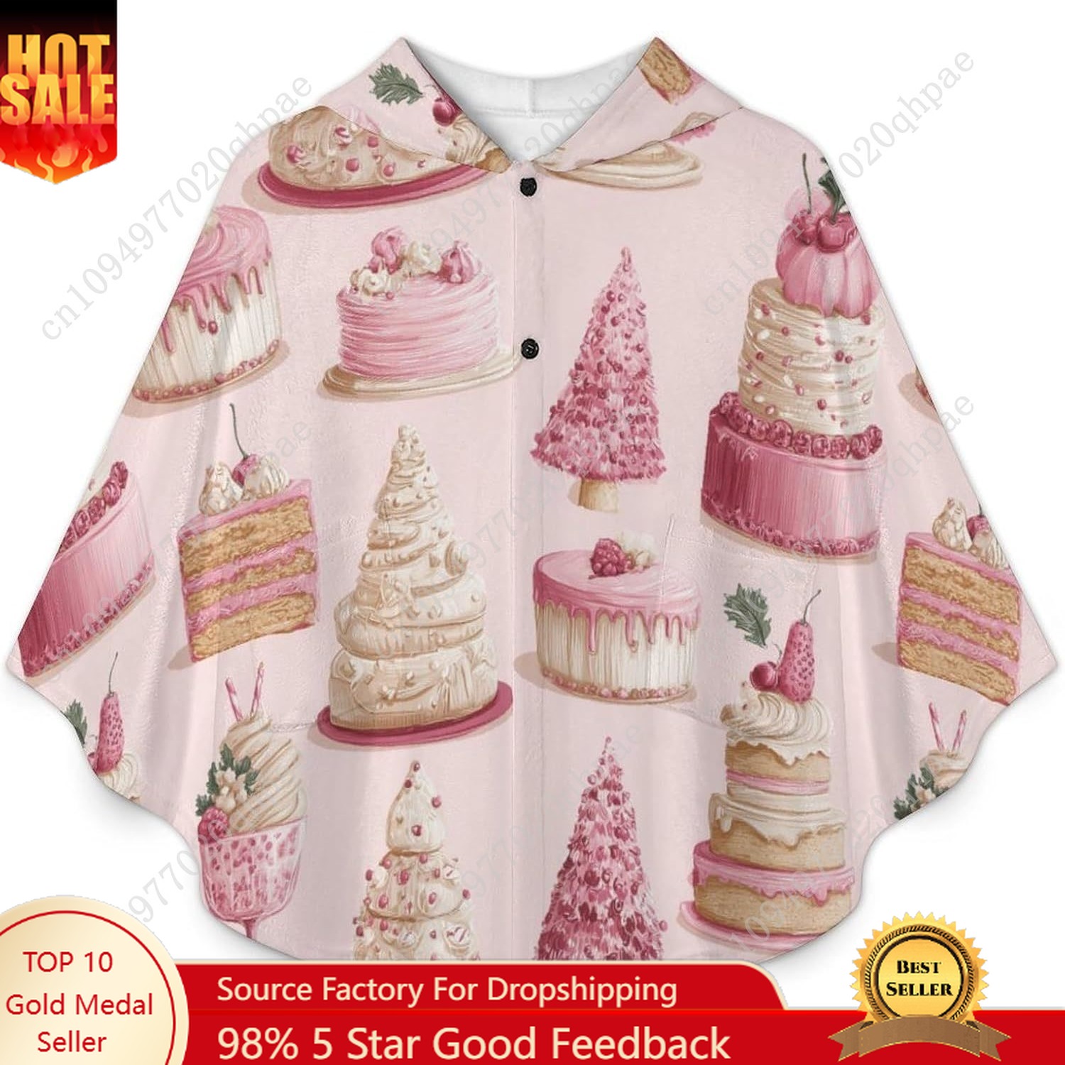 Hoodie Women Oversized - Cozy Flannel Blanket Sweater,Pink Christmas Cake