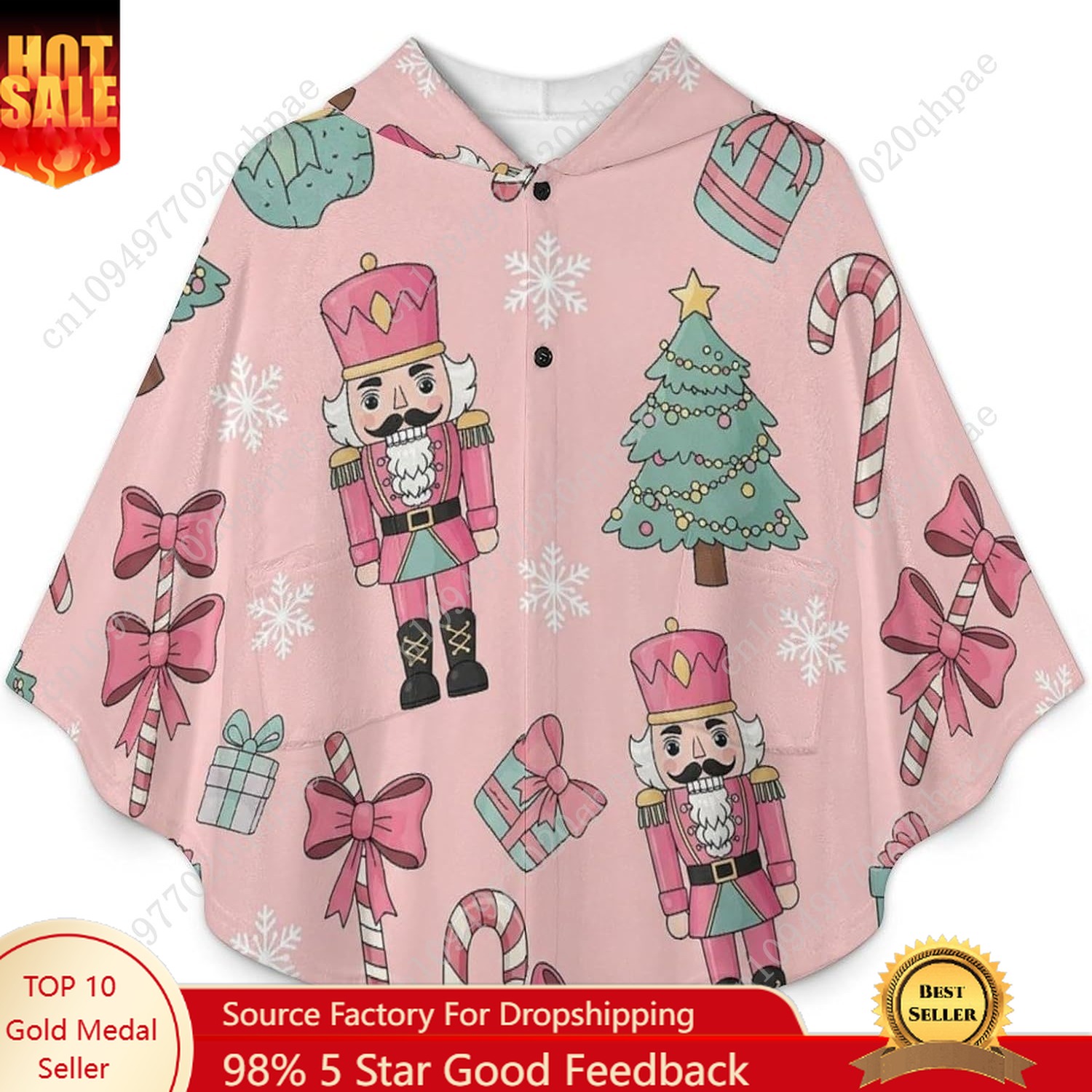 Hoodie Women Oversized - Cozy Flannel Blanket Sweater,Christmas Nutcracker Candy