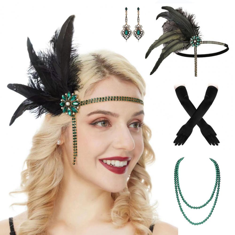 Women'S Fashion In The 1920S - Hot！ 1920s Jewelry Set Headband Gloves