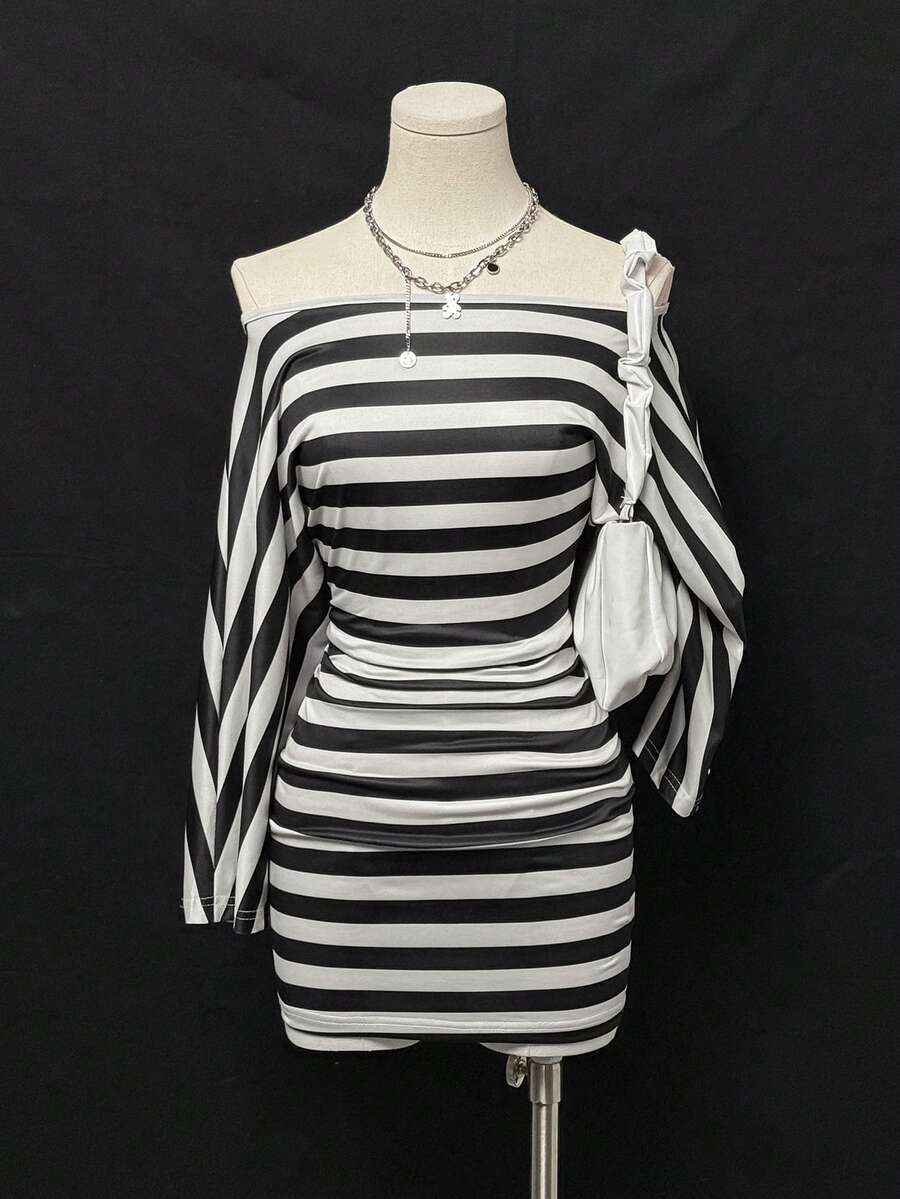 Black And White Striped Asymme – обзор и цена Ruched Dress Mini