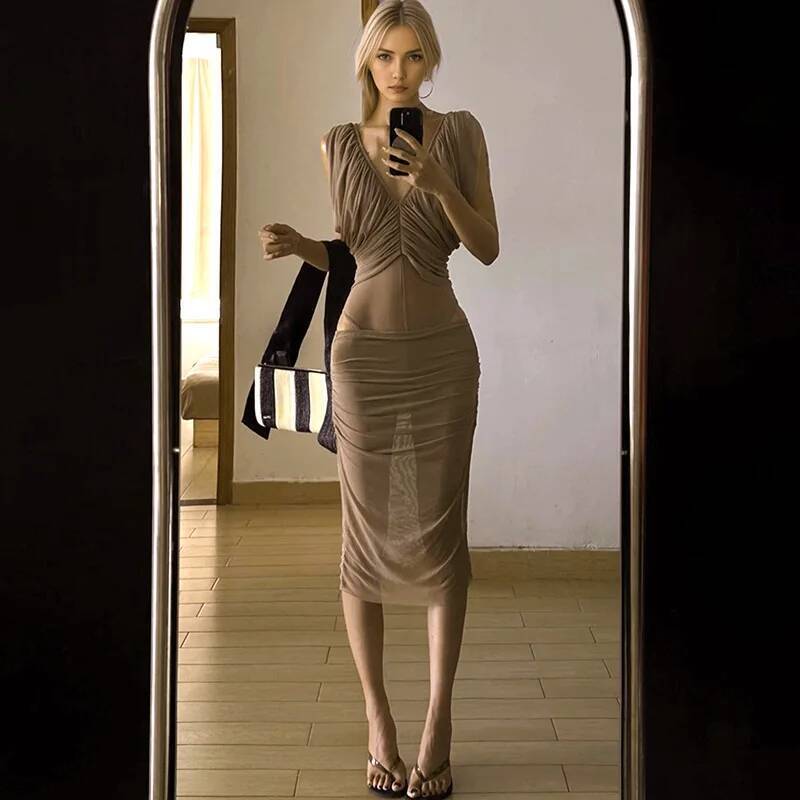 French Chiffon Dress Women's S – обзор и цена Ruched Dress Mini